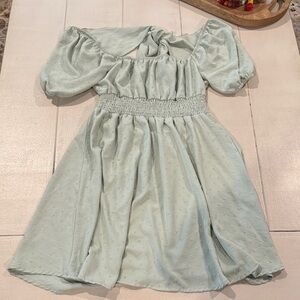 SHEIN Mint Backless Dress with Puff Sleeves